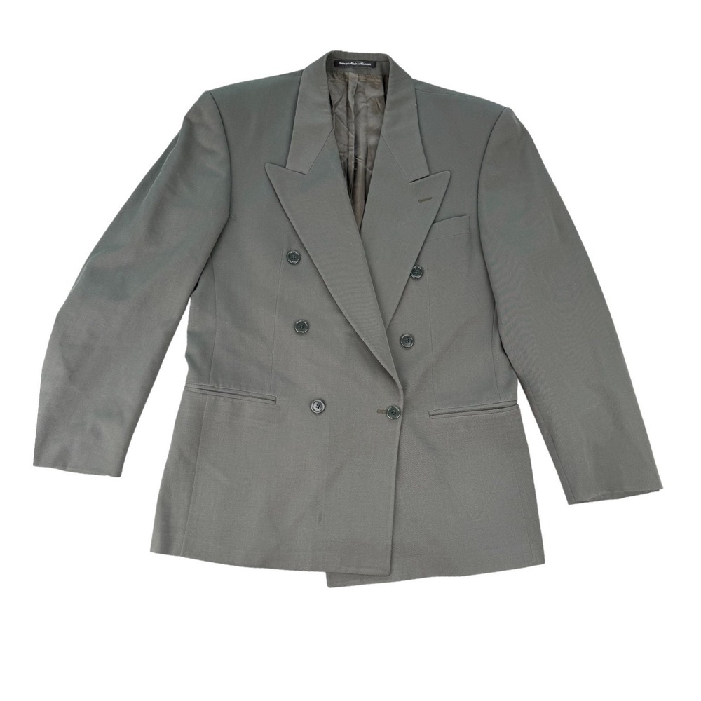 Vintage Steel Double Breasted Blazer‎ Olive Green 100% Pure Virgin Wool 90's 44